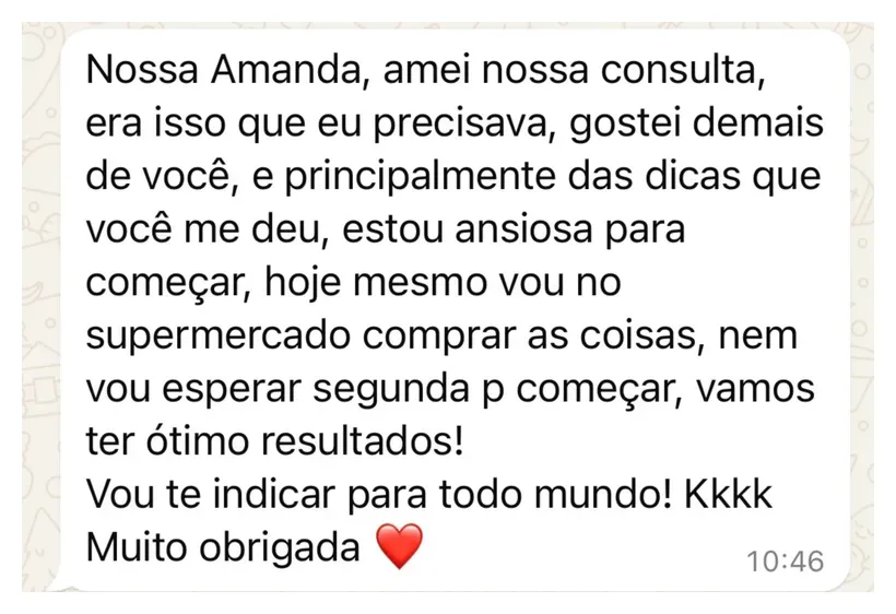 Mensagem de uma paciente em acompanhamento com a Amanda (2)